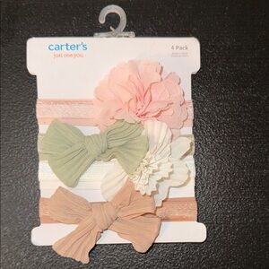 Carter's 4-Pack Floral and Bow Headbands in Pink, Green, Cream & Tan